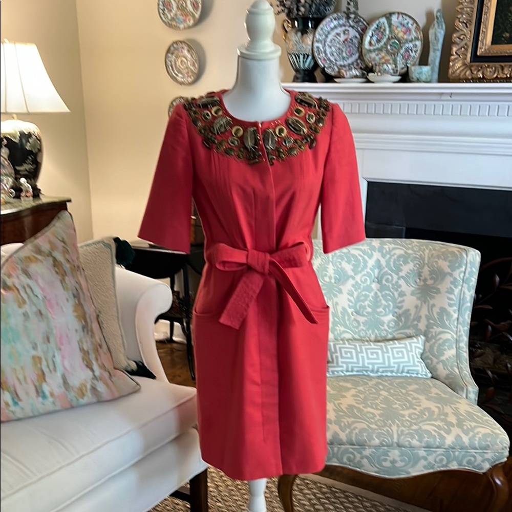 Etcetera Apricot Dress with Embellished Neckline Size 2
